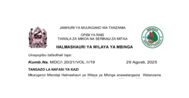 Mbinga District Council Announce 17 Job Vacancies